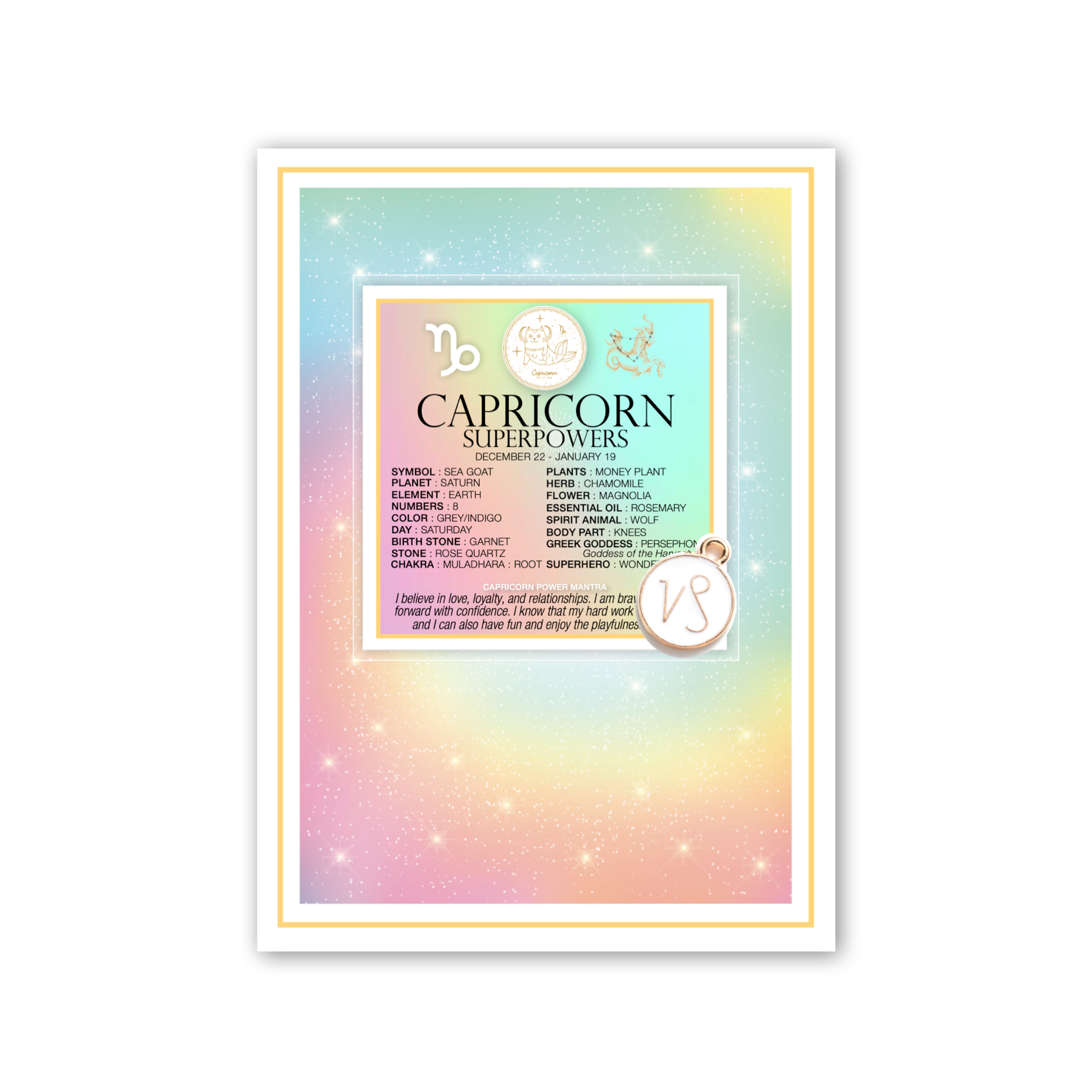 Charmed Zodiac Greeting Card with Card + Charm - Capricorn