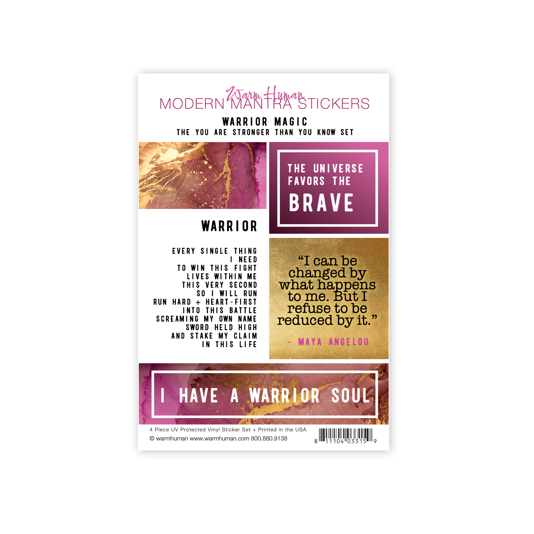 Warrior Mantra 4pc Sticker Sheet