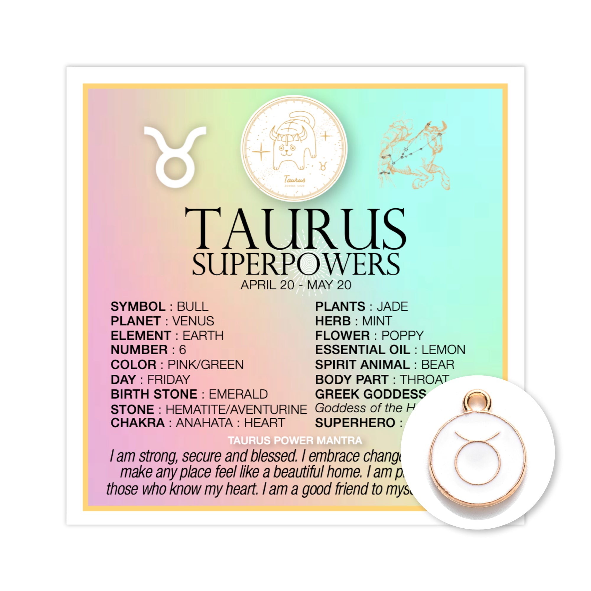 Zodiac Superpowers Mini Card + Charm - Taurus