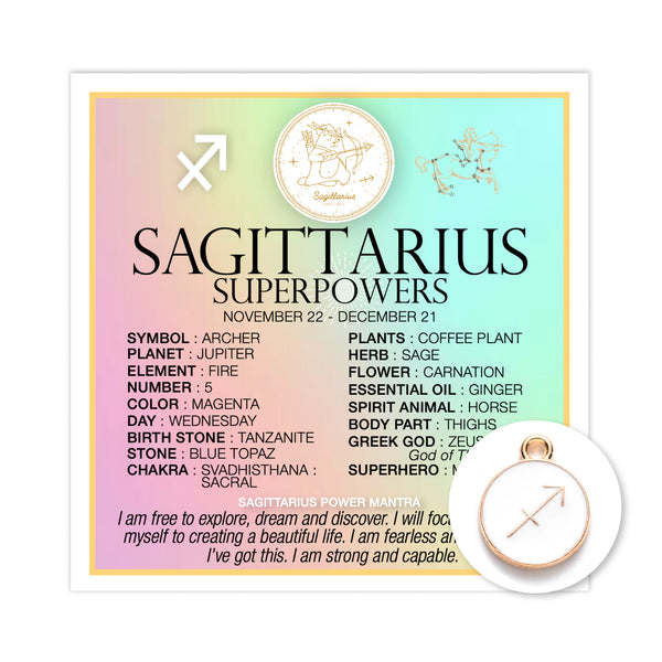 Zodiac Superpowers Mini Card Charm Sagittarius Warm Human