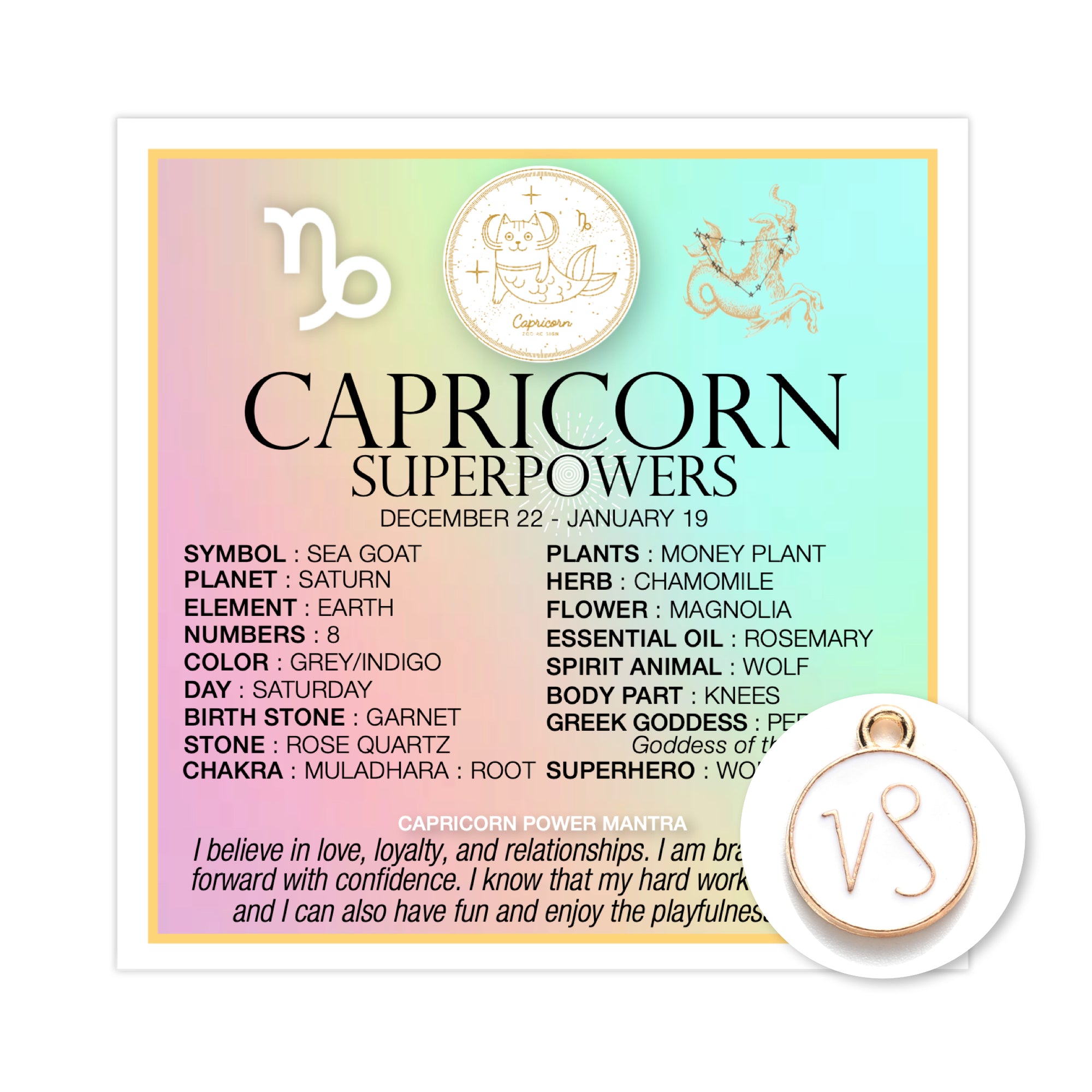 Zodiac Superpowers Mini Card + Charm - Capricorn