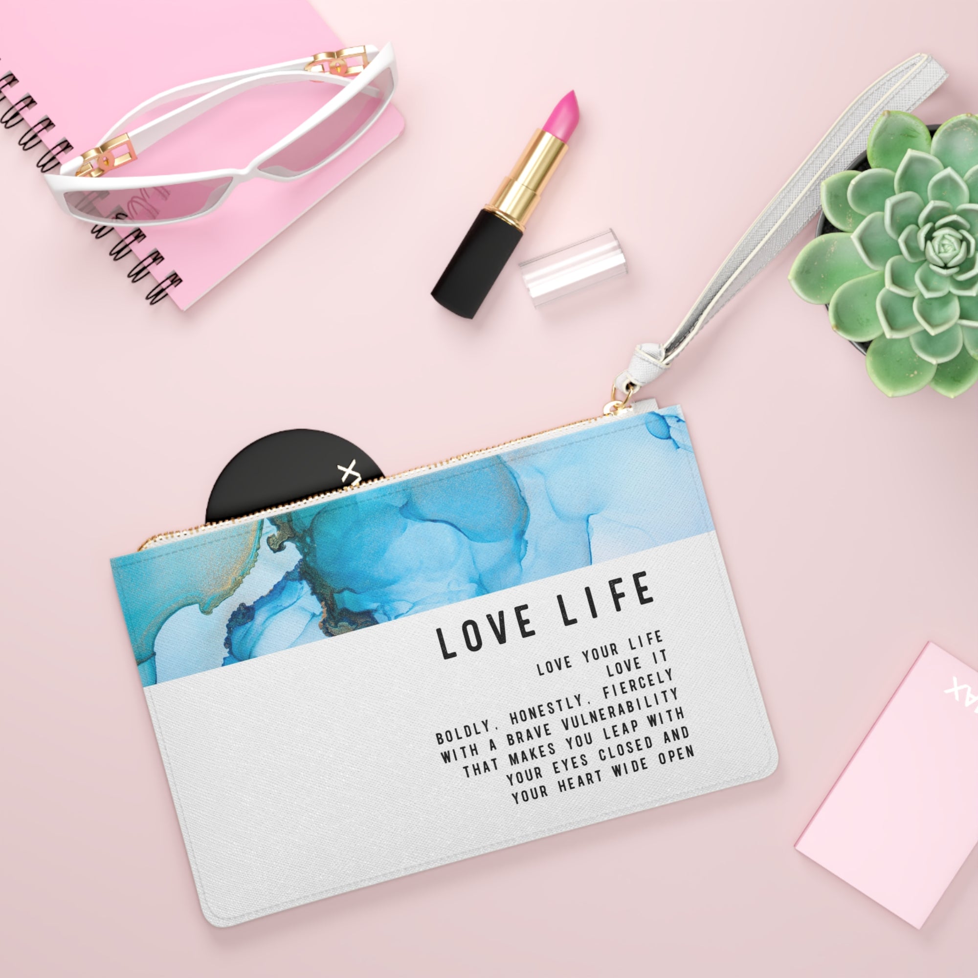 Love Life Inspirational Zipper Clutch Accessory Bag