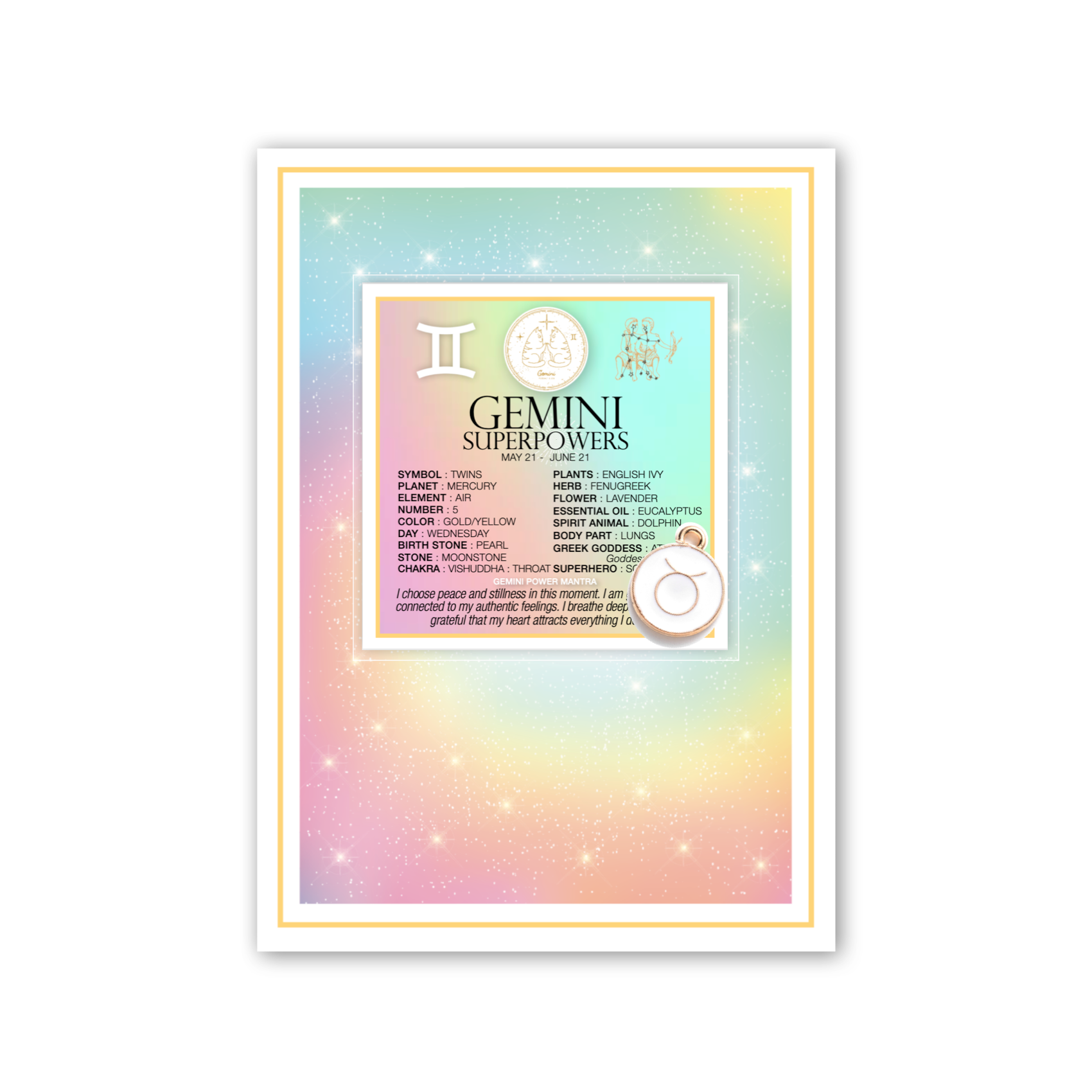 Charmed Zodiac Greeting Card with Card + Charm - Gemini