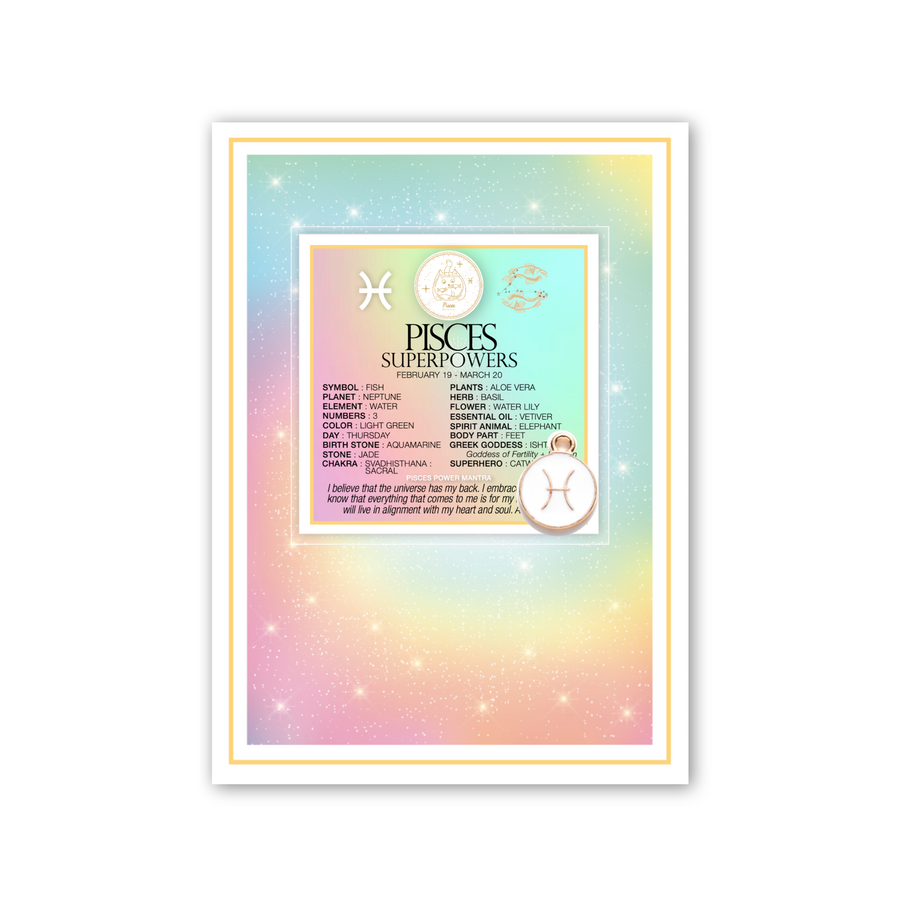Charmed Zodiac Greeting Card with Card + Charm - Pisces